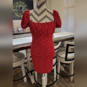 MISGUIDED NWT MILKMAID POLKA DOT RED MINI  DRESS SIZE US 6 UK 10